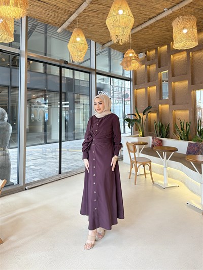 Zenna Düğmeli Elbise - Mürdüm