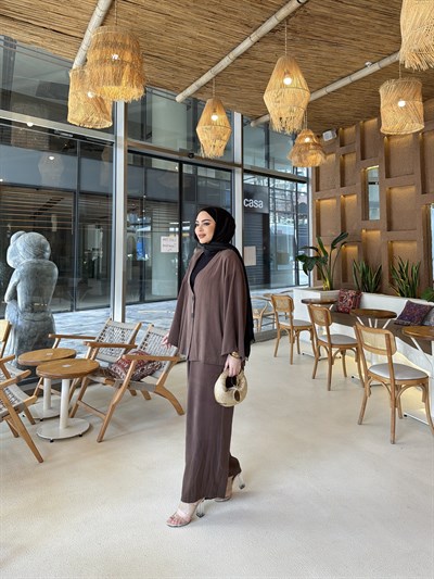 Zenna Düğmeli Takım - Kahve