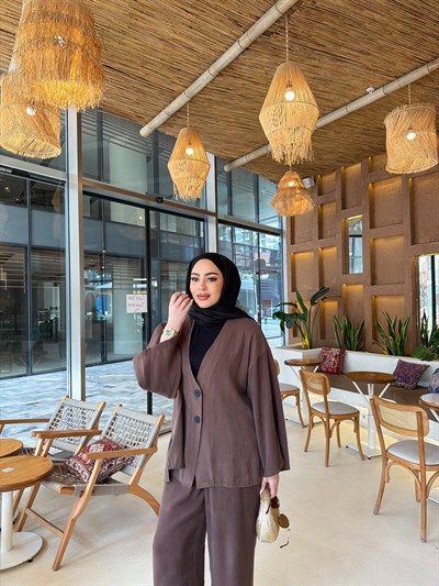 Zenna Düğmeli Takım - Kahve