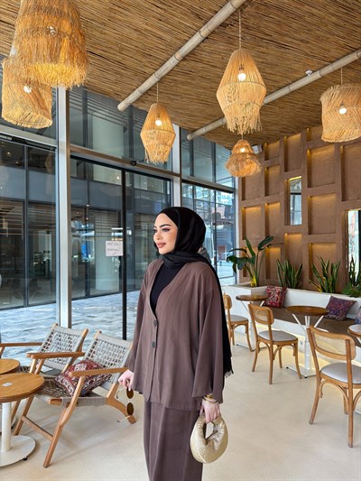 Zenna Düğmeli Takım - Kahve