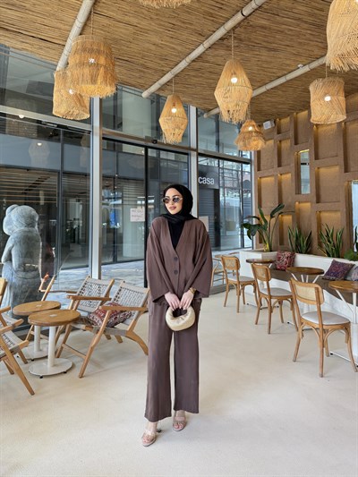 Zenna Düğmeli Takım - Kahve