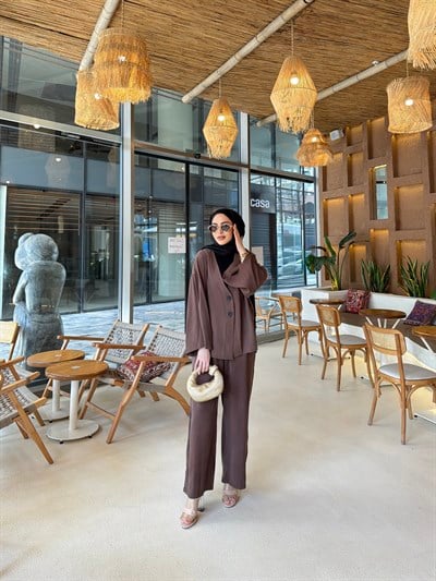 Zenna Düğmeli Takım - Kahve