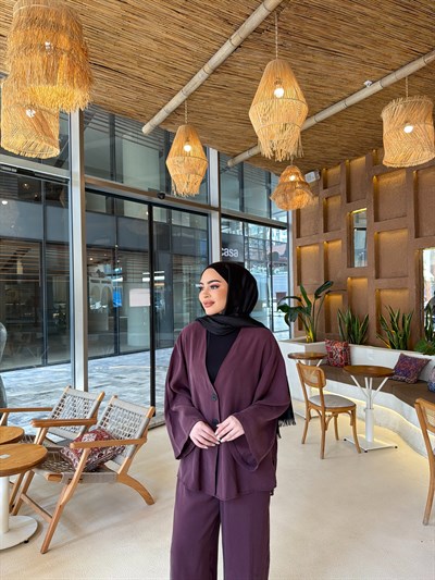 Zenna Düğmeli Takım - Mürdüm