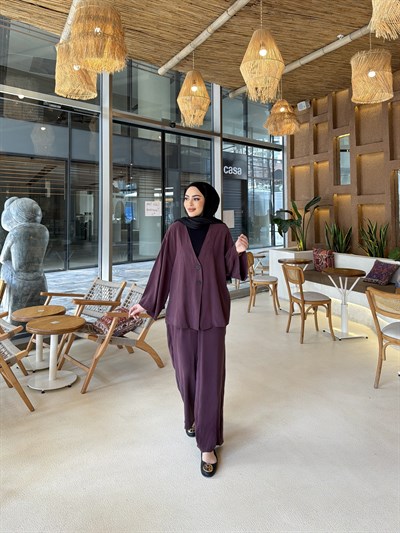 Zenna Düğmeli Takım - Mürdüm