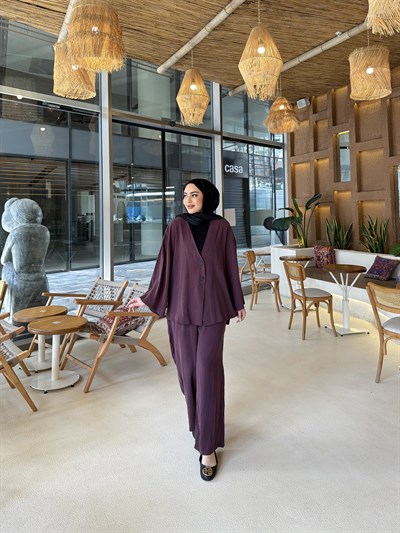 Zenna Düğmeli Takım - Mürdüm