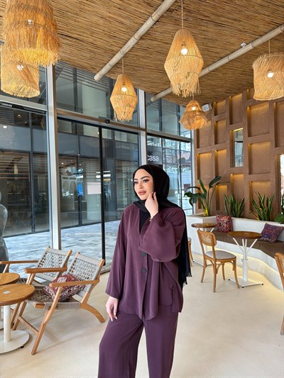 Zenna Düğmeli Takım - Mürdüm