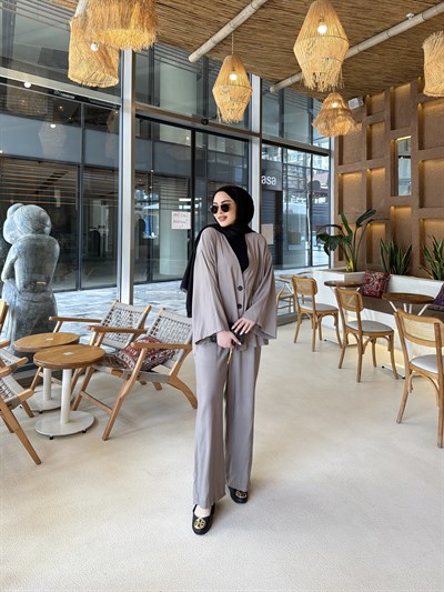 Zenna Düğmeli Takım - Vizon