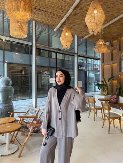 Zenna Düğmeli Takım - Vizon