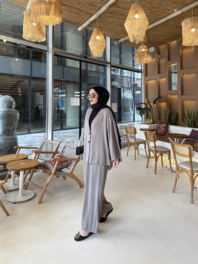 Zenna Düğmeli Takım - Vizon