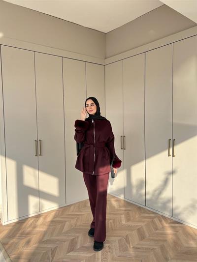 Zeos Kolları Kürk Detaylı Takım - Bordo(ÖN SİPARİŞ)