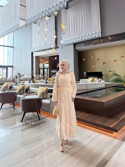 Zeussa Tasarım Elbise -  Vanilya (ÖN SİPARİŞ )