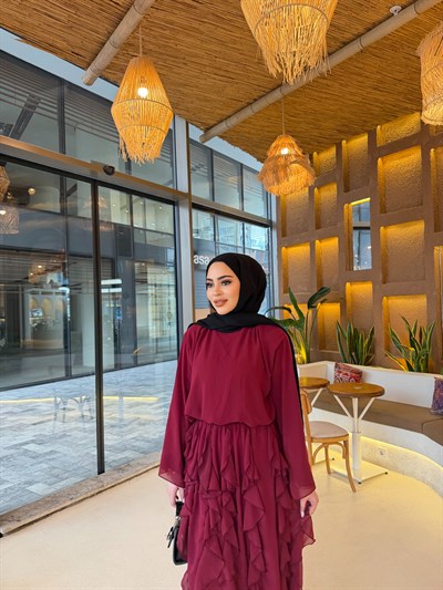 Zeyn Fırfırlı Etek Takım - Bordo