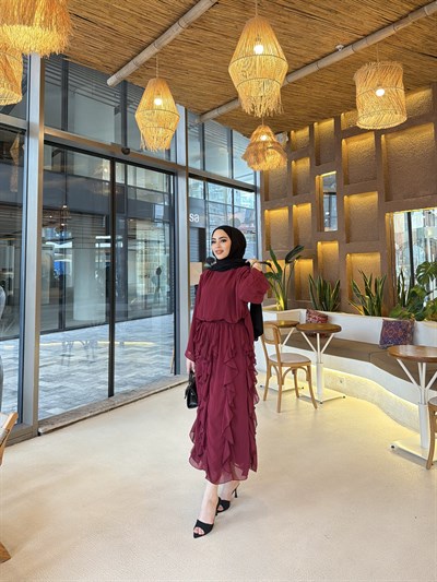 Zeyn Fırfırlı Etek Takım - Bordo