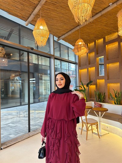 Zeyn Fırfırlı Etek Takım - Bordo