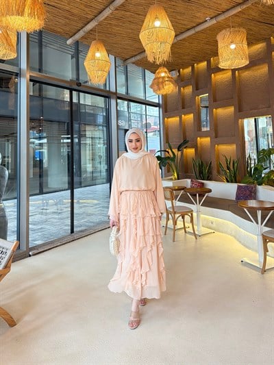 Zeyn Fırfırlı Etek Takım - Pudra