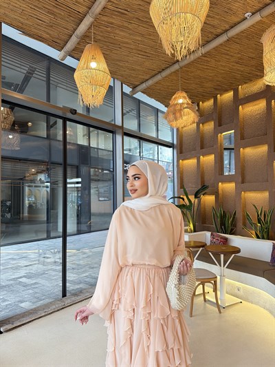 Zeyn Fırfırlı Etek Takım - Pudra