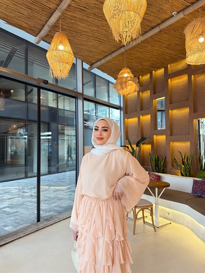 Zeyn Fırfırlı Etek Takım - Pudra