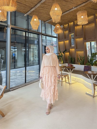 Zeyn Fırfırlı Etek Takım - Pudra