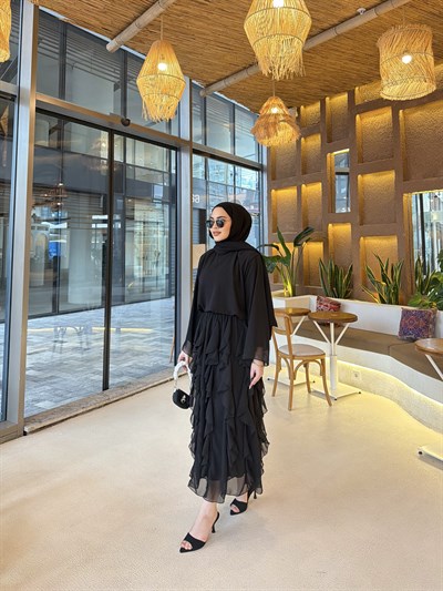 Zeyn Fırfırlı Etek Takım - Siyah