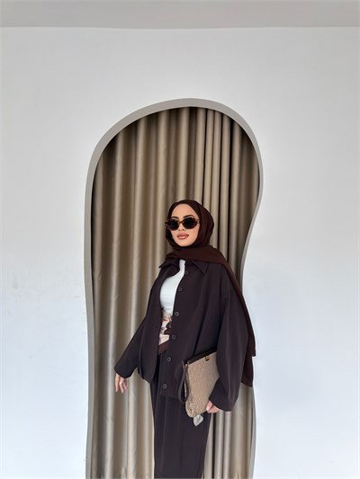 Zişa Düğmeli Takım - Kahve