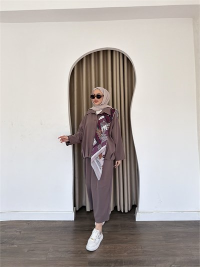 Zişa Düğmeli Takım - Vizon