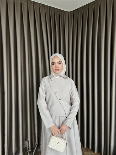 Zişan Düğmeli Etekli Takım  - Taş