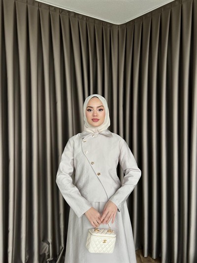 Zişan Düğmeli Etekli Takım  - Taş