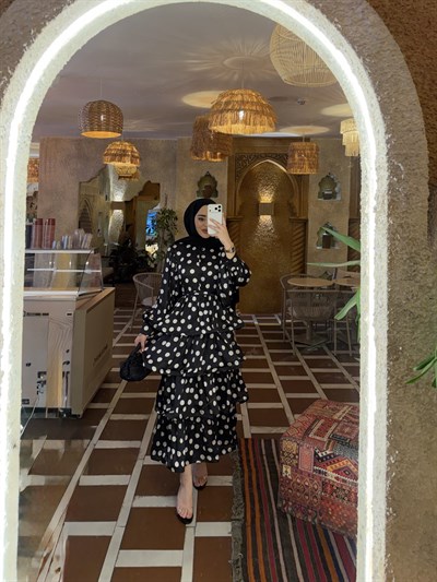Zühre Puantiye Elbise - Siyah