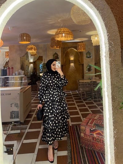 Zühre Puantiye Elbise - Siyah
