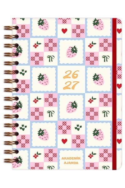 Matt Notebook 2026-2027 A5 Akademik Ajanda Spiralli 15x21 cm - 16 Aylık - Motivasyon Sayfalı Çilek