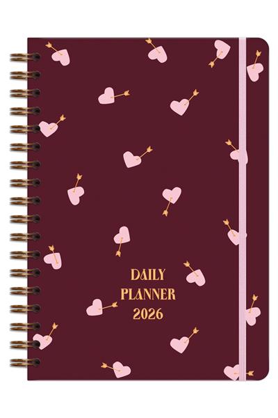 Matt Notebook 2026 Yılı Günlük Spiralli Ajanda 16x24 cm - 12 Aylık Kalpler