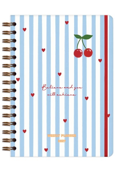 Matt Notebook 2027 Yılı A5 Haftalık Ajanda Spiralli 15x21 cm - 12 Aylık - Motivasyon Sayfalı Kiraz