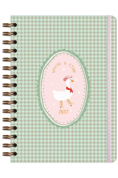 Matt Notebook 2027 Yılı A5 Haftalık Ajanda Spiralli 15x21 cm - 12 Aylık - Motivasyon Sayfalı Ekose