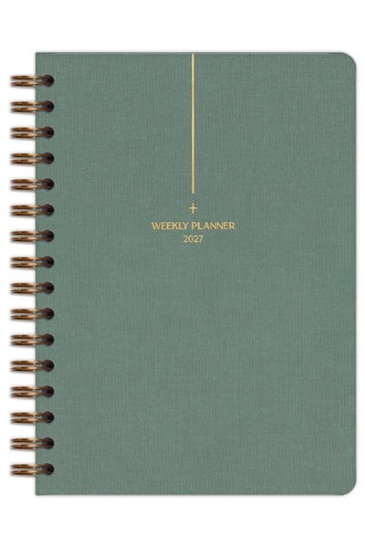 Matt Notebook 2027 Yılı A5 Keten Ajanda Spiralli 15x21 cm - 12 Aylık Yeşil