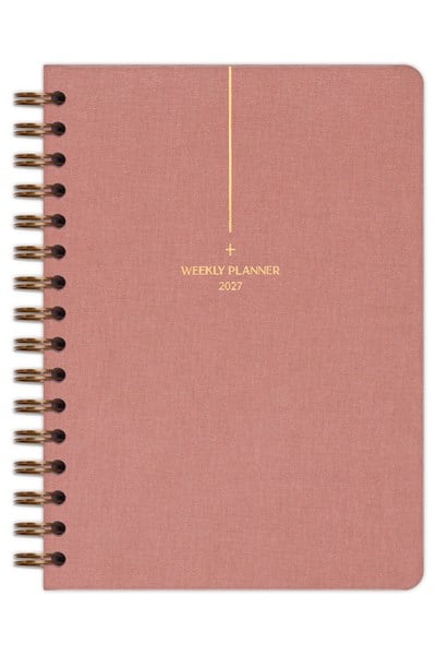 Matt Notebook 2027 Yılı A5 Keten Ajanda Spiralli 15x21 cm - 12 Aylık Pembe