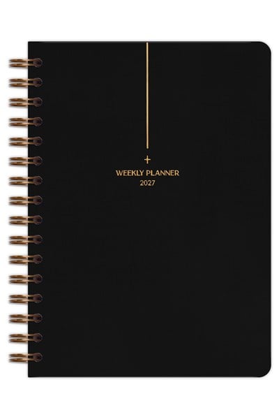 Matt Notebook 2027 Yılı A5 Keten Ajanda Spiralli 15x21 cm - 12 Aylık Siyah
