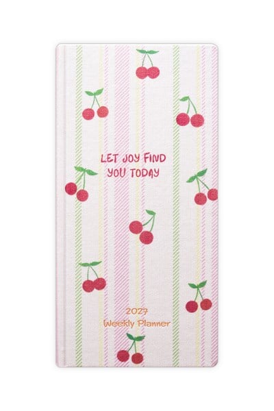 Matt Notebook 2027 Yılı Keten Haftalık Planlayıcı Kareli Cep Ajandası 9x18 cm Kiraz