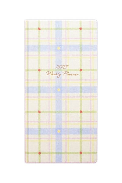 Matt Notebook 2027 Yılı Keten Haftalık Planlayıcı Kareli Cep Ajandası 9x18 cm Ekose