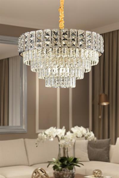 Asel Krom 60 cm Kristal Taşlı Modern Avize – Salon ve Oturma Odası