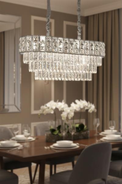 Asel Krom 90 cm Kristal Taşlı Modern Avize – Yemek Masası ve Salon