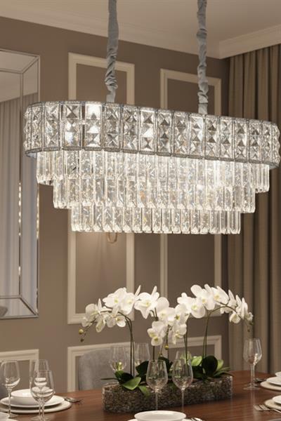 Asel Krom 90 cm Kristal Taşlı Modern Avize – Yemek Masası ve Salon