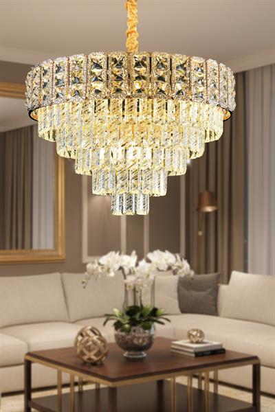 Asel Gold 60 cm Kristal Taşlı Modern Avize – Salon ve Oturma Odası