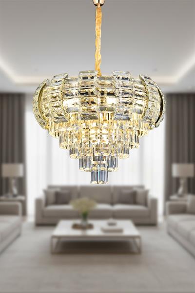 Billur Gold 50 cm Kristal Taşlı Modern Avize – Salon ve Oturma Odası