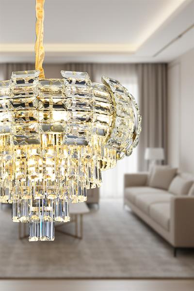 Billur Gold 60 cm Kristal Taşlı Modern Avize – Salon ve Oturma Odası
