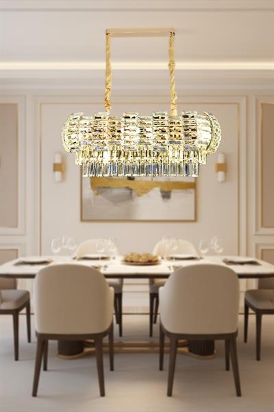Billur Gold 80 cm Kristal Taşlı Modern Avize – Yemek Masası ve Salon