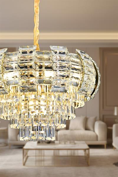 Billur Gold 80 cm Kristal Taşlı Modern Avize – Yemek Masası ve Salon