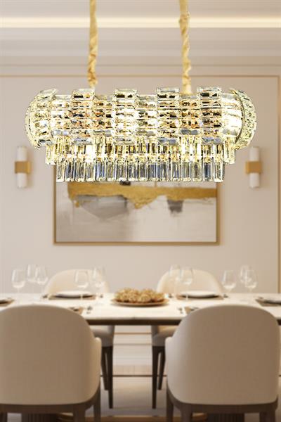Billur Gold 80 cm Kristal Taşlı Modern Avize – Yemek Masası ve Salon