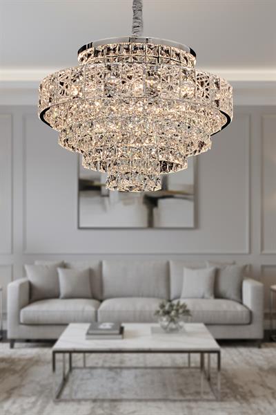 Cristalin Krom 80 cm Kristal Taşlı Modern Avize – Salon ve Oturma Odası