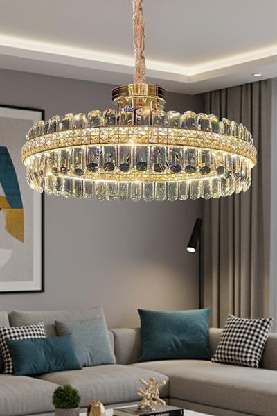 Dicle Gold 40 cm Kristal Taşlı Modern Avize – Salon ve Oturma Odası