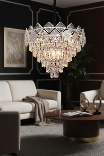 Emir Krom 50 cm Kristal Taşlı Modern Avize – Salon ve Oturma Odası